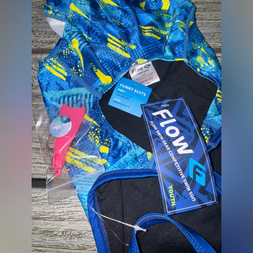 NWT Girls Flow Ignite Funky Competition Sports Swimsuit, Blue, Size 5/Small